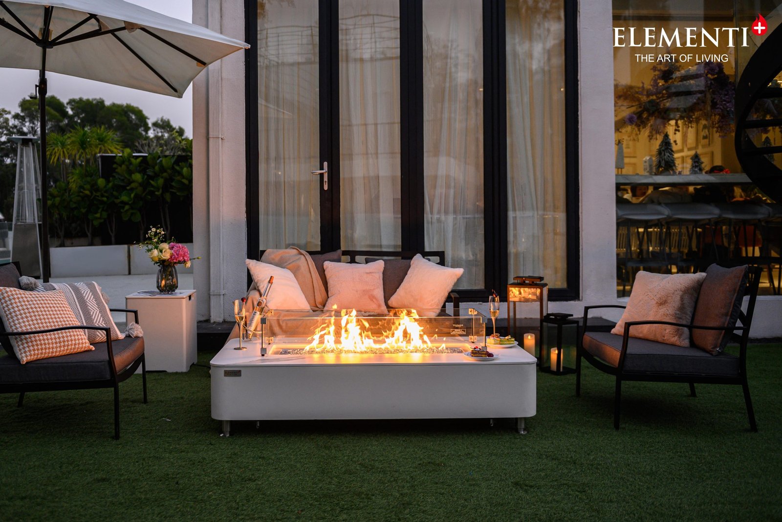 E4B8BBE59BBE-4-scaled-1.jpg Athens 62” Marble Porcelain Top Fire Table – Bianco White - Image 1