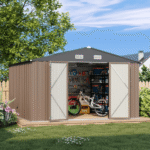 VEIKOUS 10' x 10' Gray Galvanized Steel Outdoor Storage Shed - Image 2