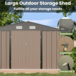 VEIKOUS 10' x 10' Gray Galvanized Steel Outdoor Storage Shed - Image 4