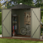 Patiowell 6' x 4' Brown Metal Outdoor Storage Shed with Sloped Roof - Image 7