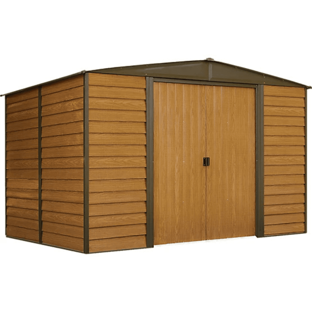saybrokeeer-product-230-image-1.png Arrow Woodridge 10' x 8' Galvanized Steel Storage Shed with Woodgrain Finish - Image 1