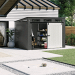 Suncast Modernist 10' x 7' Resin Outdoor Storage Shed with Sliding Barn Door - Image 2