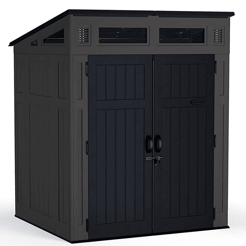 saybrokeeer-product-268-image-1.png Suncast Modernist 6' x 5' Resin Storage Shed Peppercorn and Black Backyard Shed with Floor Kit and Windows - Image 1