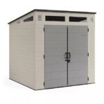 Suncast Modernist 7' x 7' Resin Storage Shed Backyard Utility Shed with Steel Frame and Floor Kit