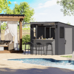 Suncast Cabana 8' x 7' Resin Storage Shed Backyard Utility Shed with Floor Kit Skylights and Double Doors - Image 6