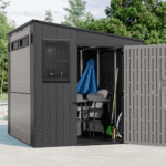 Suncast Cabana 8' x 7' Resin Storage Shed Backyard Utility Shed with Floor Kit Skylights and Double Doors - Image 7