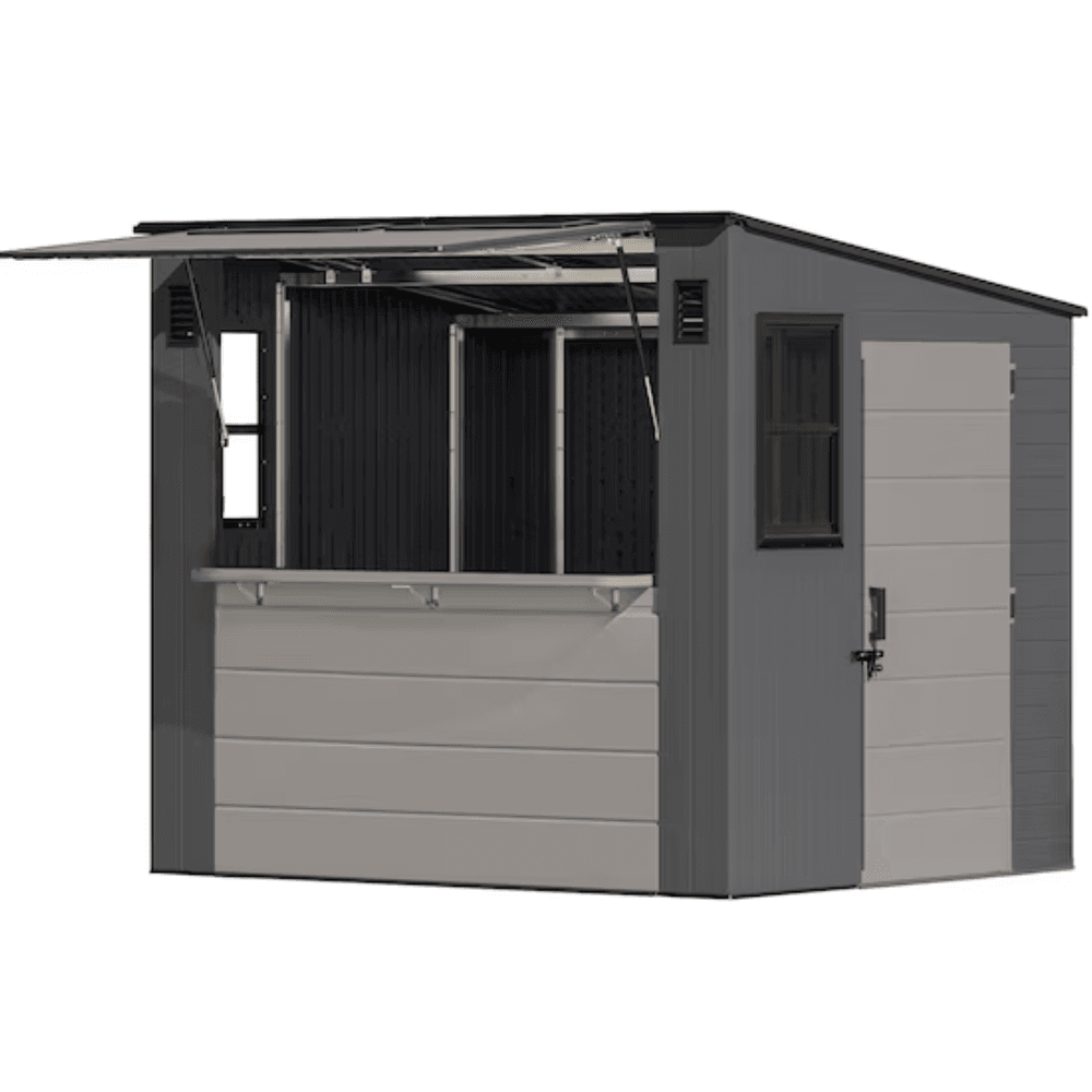 saybrokeeer-product-273-image-1.png Suncast Cabana 8' x 7' Resin Entertainment Shed Outdoor Storage Shed and Bar with Fold-down Countertop - Image 1