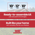 Handy Home Windemere 10' x 12' Wood Storage Shed Backyard Garden Utility Shed with Double Doors and Windows - Image 4