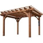 Backyard Discovery 12' x 10' Cedar Wood Pergola Garden Arbor Patio Shade Structure with PowerPort and Anchoring Feet