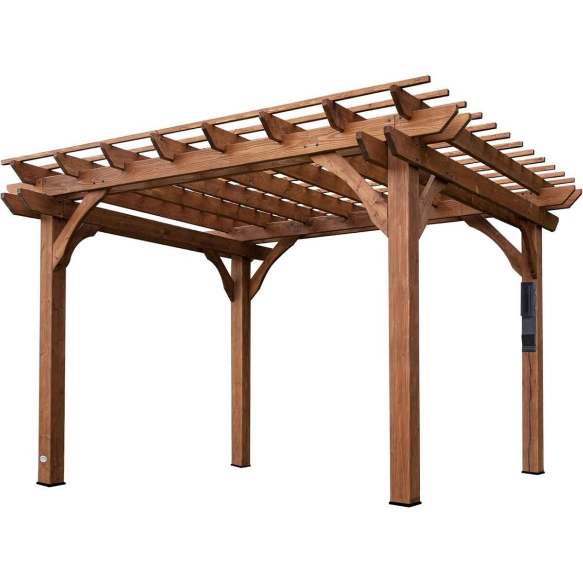saybrokeeer-product-284-image-1.jpg Backyard Discovery 12' x 10' Cedar Wood Pergola Garden Arbor Patio Shade Structure with PowerPort and Anchoring Feet - Image 1