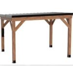Backyard Discovery Arcadia 12' x 9.5' Cedar Wood Slope Roof Gazebo Patio Pavilion with Black Steel Roof and PowerPort