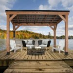 Backyard Discovery Arcadia 12' x 9.5' Cedar Wood Slope Roof Gazebo Patio Pavilion with Black Steel Roof and PowerPort - Image 3