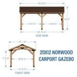Backyard Discovery Norwood 20' x 12' Cedar Wood Pavilion Carport Heavy-Duty Gazebo Shelter with Steel Roof and PowerPort - Image 5