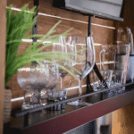 Backyard Discovery Cedar Springs Cedar Wood Outdoor Bar Set with Steel Countertops Shelving and TV Mount Privacy Wall - Image 10