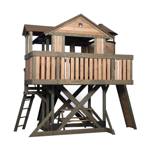 saybrokeeer-product-291-image-1.jpg Backyard Discovery Eagles Nest Cedar Wooden Playhouse Playset with 7-Foot Crow's Nest Wave Slide and Rock Climbing Wall - Image 1
