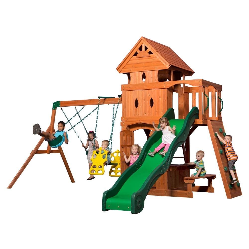 saybrokeeer-product-293-image-1.jpg Backyard Discovery Monterey Cedar Wood Playset Swing Set with Double Story Clubhouse Wave Slide and Glider Swing - Image 1
