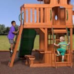 Backyard Discovery Monterey Cedar Wood Playset Swing Set with Double Story Clubhouse Wave Slide and Glider Swing - Image 3