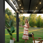 Backyard Discovery Trenton 16' x 12' Modern Galvanized Steel Pergola Black Frame with Shade Sail Canopy and PowerPort - Image 6