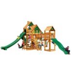 Gorilla Playsets Mountaineer Treehouse Cedar Wooden Swing Set with Tube Slide Wave Slide Rope Ladder and Sandbox