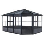 Sojag Charleston 12' x 15' Solarium Outdoor Sunroom Dark Grey Aluminum Frame and Galvanized Steel Roof with Sliding Doors