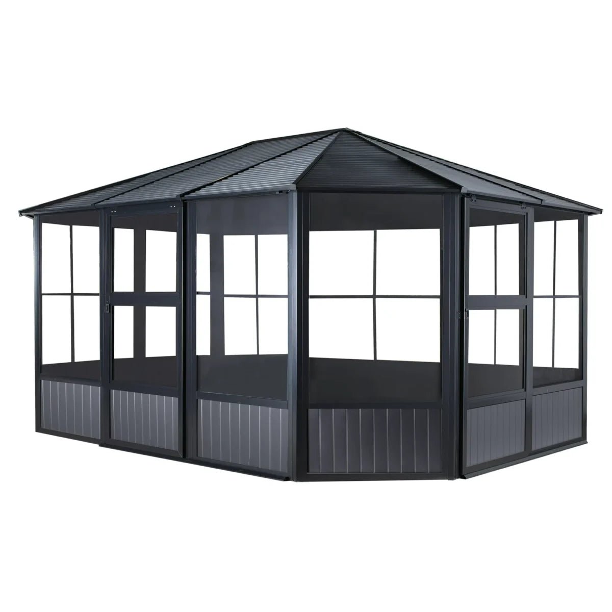 saybrokeeer-product-309-image-1.jpg Sojag Charleston 12' x 15' Solarium Outdoor Sunroom Dark Grey Aluminum Frame and Galvanized Steel Roof with Sliding Doors - Image 1