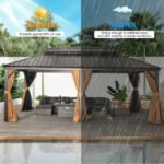 Sunmthink 12' x 20' Hardtop Gazebo Aluminum Steel Frame Outdoor Pavilion with Curtains and Mosquito Netting - Image 5