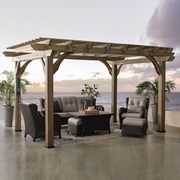 saybrokeeer-product-395-image-1.jpg Backyard Discovery Somerville 14' x 10' Barnwood Stain Cedar Wood Pergola - Image 1
