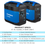 Westinghouse iGen1000S Portable Power Station 592Wh Lithium Battery Generator 1000W Running 1200W Peak - Image 11