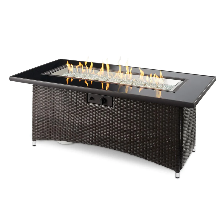 saybrokeeer-product-54-image-1.png The Outdoor GreatRoom Company Montego 59-Inch Linear Propane Gas Fire Pit Table with Black Glass Top and Wicker Base - Image 1