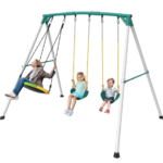 Crystals TLC 9.5 Ft. Heavy-Duty Metal Outdoor Swing Set with Saucer Swing and 2 Swings