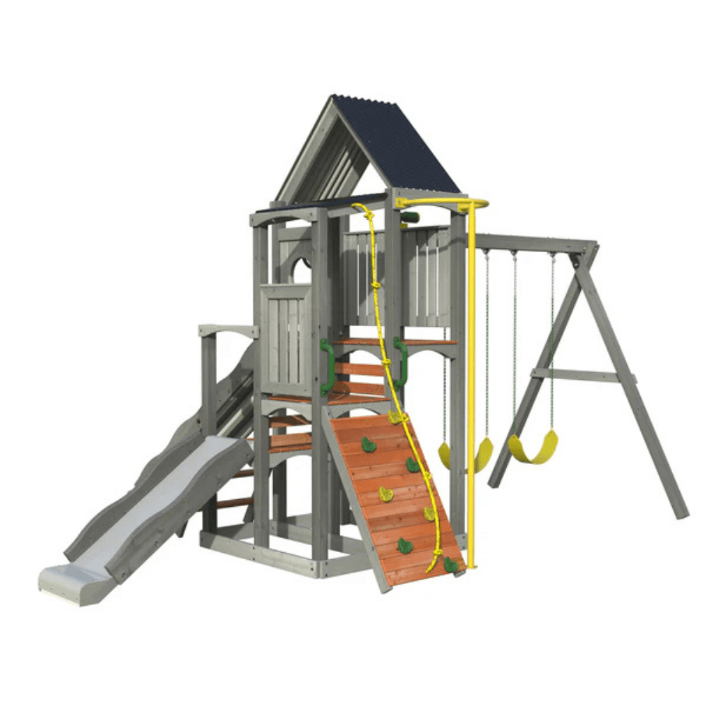 saybrokeeer-product-59-image-1.png Jack & June Haven Cedar Wood Outdoor Swing Set with Slide and Rock Wall - Image 1