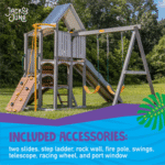 Jack & June Haven Cedar Wood Outdoor Swing Set with Slide and Rock Wall - Image 2