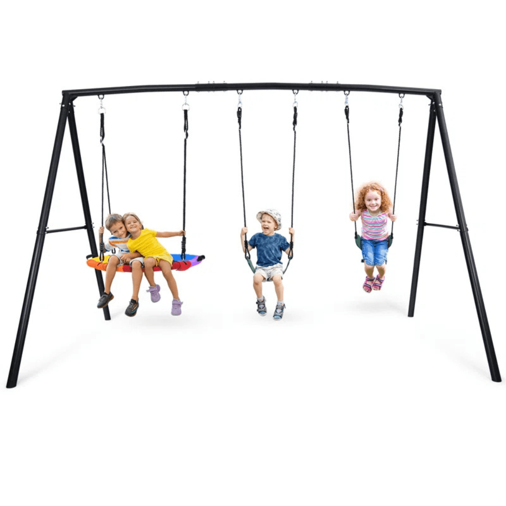 saybrokeeer-product-60-image-1.png Klokick Heavy-Duty Metal Outdoor Swing Set with Saucer Swing and 2 Belt Swings - Image 1