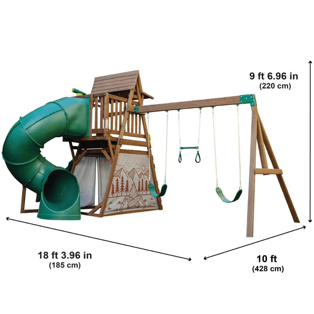 saybrokeeer-product-63-image-1.png KidKraft Ranger Retreat Wooden Outdoor Playset with Tube Slide and 3 Swings - Image 1