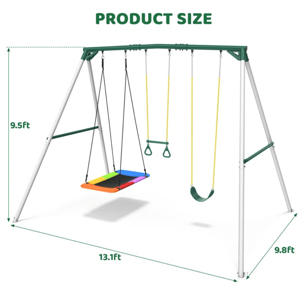 saybrokeeer-product-68-image-1.png Crystals TLC 9.5 Ft. Heavy-Duty Metal Swing Set with Belt Swing and Trapeze Bar - Image 1