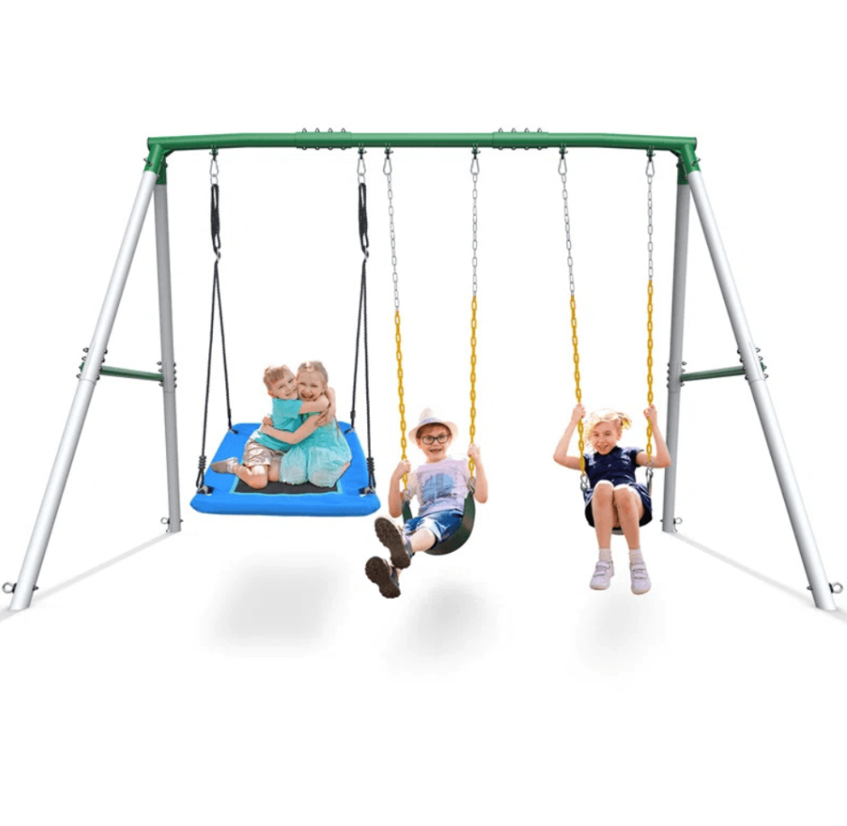 saybrokeeer-product-69-image-1.png Crystals TLC 660 lbs Heavy-Duty Metal Swing Set with Platform Swing and 2 Belt Swings - Image 1