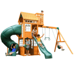 KidKraft Ridgemoor Perch Cedar Wood Outdoor Swing Set with Slide and Rock Wall