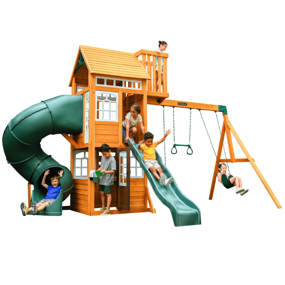 saybrokeeer-product-71-image-1.png KidKraft Ridgemoor Perch Cedar Wood Outdoor Swing Set with Slide and Rock Wall - Image 1