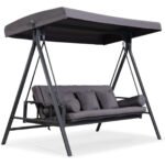 Purple Leaf 3-Seat Outdoor Patio Porch Swing with Adjustable Hardtop Canopy