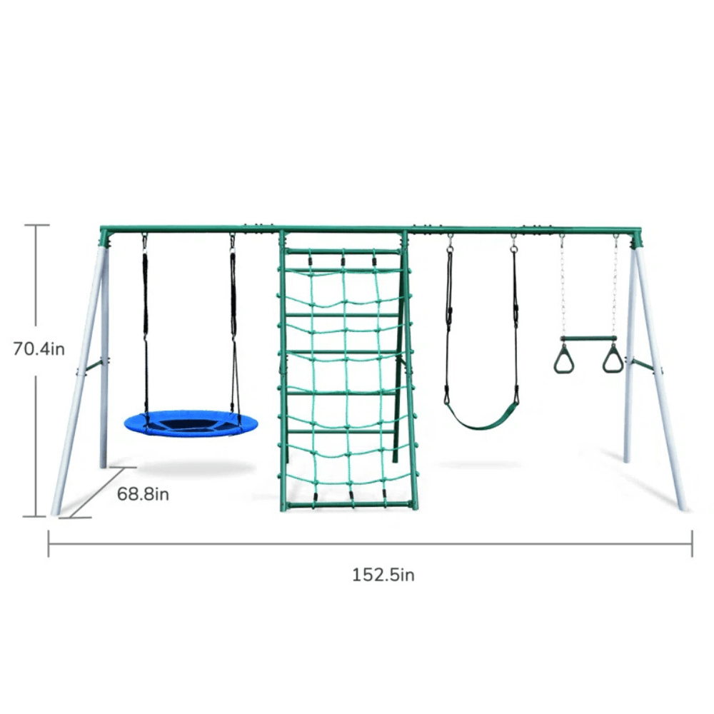 saybrokeeer-product-78-image-1.png Crystals TLC Steel Frame Backyard Swing Set with Saucer Swing, Belt Swing, and Trapeze Bar - Image 1