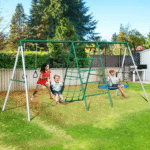 Crystals TLC Steel Frame Backyard Swing Set with Saucer Swing, Belt Swing, and Trapeze Bar - Image 3