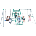 Crystals TLC Steel Frame Backyard Swing Set with Saucer Swing, Belt Swing, and Trapeze Bar - Image 5