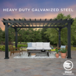 Backyard Discovery Stratford 14' x 10' Black Steel Outdoor Pergola with Sail Shade Canopy - Image 9