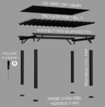 Backyard Discovery Stratford 16' x 12' Black Steel Outdoor Pergola with Sail Shade Canopy - Image 7